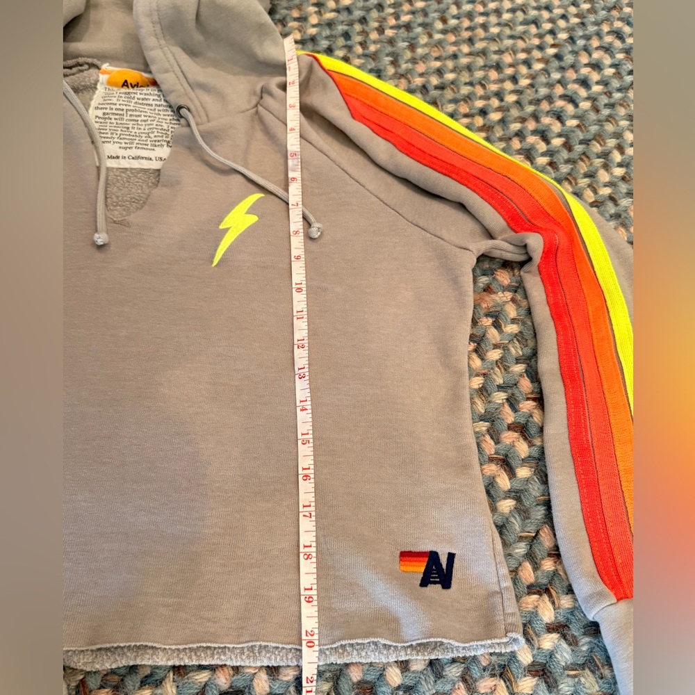 Aviator Nation Gray Cropped Hoodie with Rainbow Stripes - Picture 6 of 8